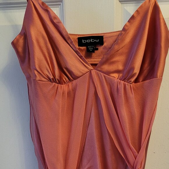🎀Bebe Silk Cami Sheer Silk Overlay and Trailing Side Ties -- Beautiful! - Picture 2 of 10